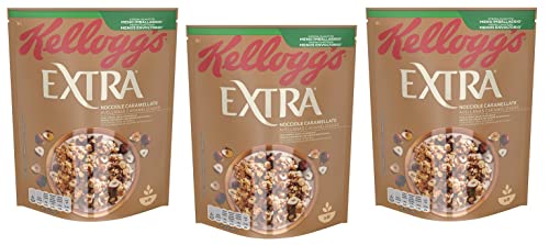 3x Kellogg's Extra Nocciole Caramellate Knusprige Haferflocken mit Karamellisierte Haselnüsse 100% Vollkorn 375g-Packung von Kellogg's