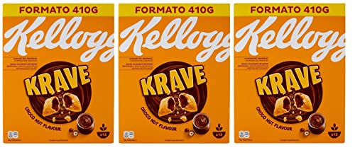 3x Kellogg's Krave Choco Nut Gemischte Cerealien Bündel mit Schokoladenfüllung mit Haselnuss Geschmack und Vitaminzusatz 410g Packung von Kellogg's