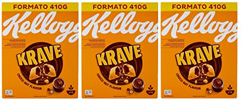 3x Kellogg's Krave Choco Nut Gemischte Cerealien Bündel mit Schokoladenfüllung mit Haselnuss Geschmack und Vitaminzusatz 410g Packung 3x Kellogg's Krave Choco Nut Gemischte Cerealien Bündel mit Schokoladenfüllung mit Haselnuss Geschmack und Vitaminzusatz 410g Packung von Kellogg's