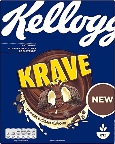 3x Kellogg's Krave Cookies & Cream Flavour Knusprige Kakao-Cerealien gefüllt mit Creme von Kellogg's