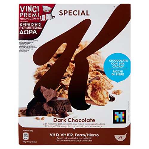 3x Kellogg's Special K Dark Chocolate Fiocchi di Riso Cereals Dunkle Schokolade Reisflocken Vollkorn Weizen und Gerste mit Vitaminen und Mineralstoffen mit Schokoladenlocken 290g Getreideflocken von Kellogg's