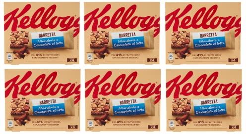 6x Kellogg's Barretta Mandorle e Cioccolato al Latte Mandel- und Milch Schokoriegel ( 4 x 32g ) 128g Riegel mit 41% Trockenfrüchten von Kellogg's