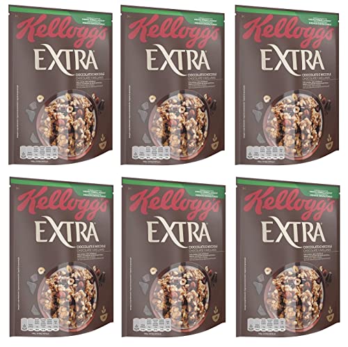 6x Kellogg's Extra Cioccolato e Nocciole Knusprige Haferflocken mit Schokolade und Haselnüssen 100% Vollkorn 375g-Packung von Kellogg's