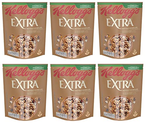 6x Kellogg's Extra Nocciole Caramellate Knusprige Haferflocken mit Karamellisierte Haselnüsse 100% Vollkorn 375g-Packung von Kellogg's