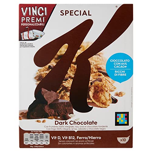 6x Kellogg's Special K Dark Chocolate Fiocchi di Riso Cereals Dunkle Schokolade Reisflocken Vollkorn Weizen und Gerste mit Vitaminen und Mineralstoffen mit Schokoladenlocken 290g Getreideflocken von Kellogg's