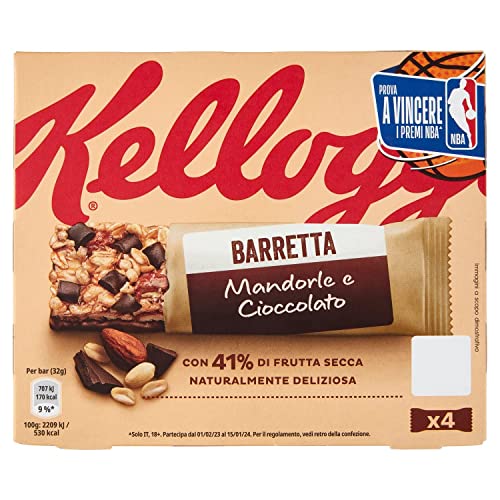 Kellogg's Barretta Mandorle e Cioccolato Mandel und Schokoriegel ( 4 x 32g ) 128g Riegel mit 41% Trockenfrüchten von Kellogg's