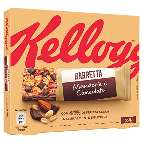 Kellogg's Barretta Mandorle e Cioccolato Mandel und Schokoriegel ( 4 x 32g ) 128g Riegel mit 41% Trockenfrüchten von Kellogg's