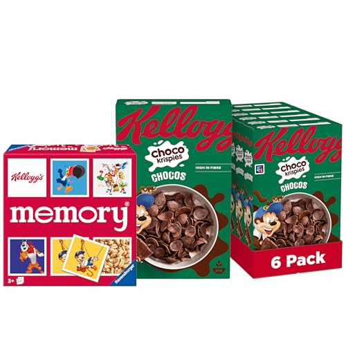 Kellogg’s Choco Krispies Chocos (6 x 400 g) + lustiges Memory Spiel – schokoladige Cerealien verwandeln die Milch in Kakao – Cereal-Chips mit Schokoladengeschmack für maximalen Frühstücks-Spaß von Kellogg's
