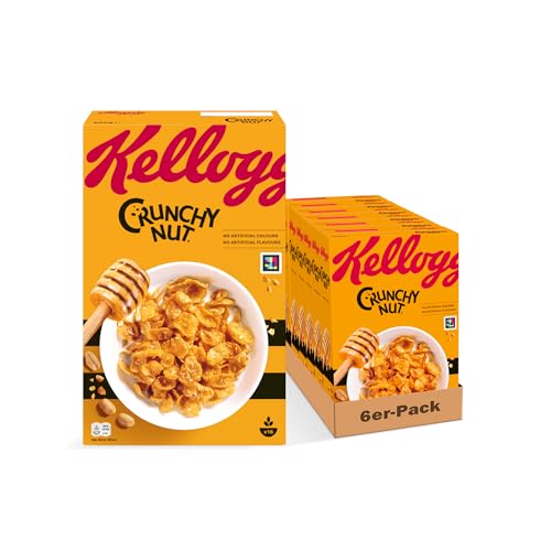Kellogg's Crunchy Nut Cornflakes (6 x 500 g) – knusprige Frühstückscerealien mit Erdnüssen und Honig – ohne künstliche Farb- und Aromastoffe von Kellogg's