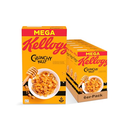 Kellogg's Crunchy Nut Cornflakes (6 x 720 g) – knusprige Frühstückscerealien mit Erdnüssen und Honig – ohne künstliche Farb- und Aromastoffe von Kellogg's