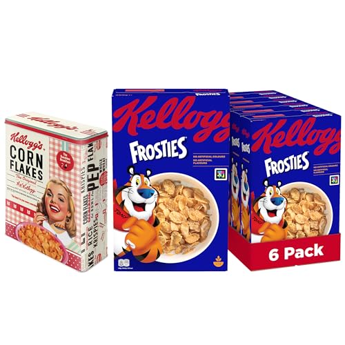 Kellogg's Frosties (6 x 400 g) + nostalgische Blechdose mit Deckel – knusprige Cornflakes aus Mais mit leckerem Frosting – Frühstückscerealien ohne künstliche Farb- und Aromastoffe von Kellogg's