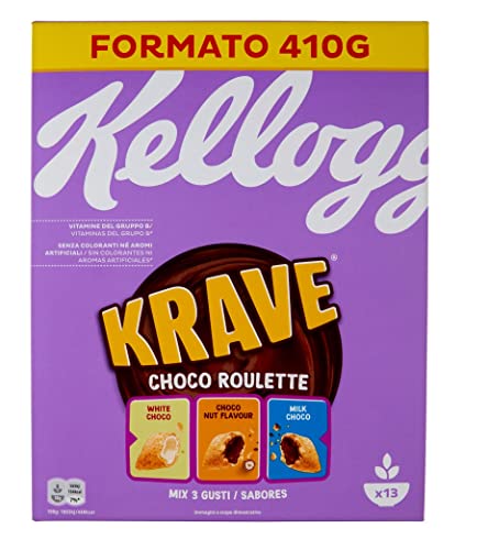 Kellogg's Krave Choco Roulette Cerealien Weizen-, Hafer- und Reisbündel mit Milchschokoladenfüllung 410g Kellogg's Krave Choco Roulette Cerealien Weizen-, Hafer- und Reisbündel mit Milchschokoladenfüllung 410g von Kellogg's