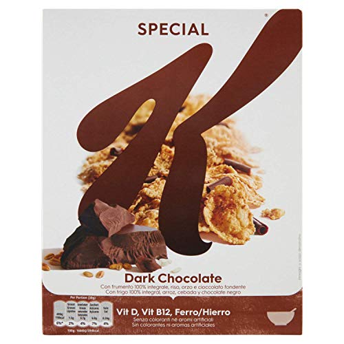 Kellogg's Special K Dark Chocolate Fiocchi di Riso Cereals Dunkle Schokolade Reisflocken Vollkorn Weizen und Gerste mit Vitaminen und Mineralstoffen mit Schokoladenlocken 290g Getreideflocken von Kellogg's