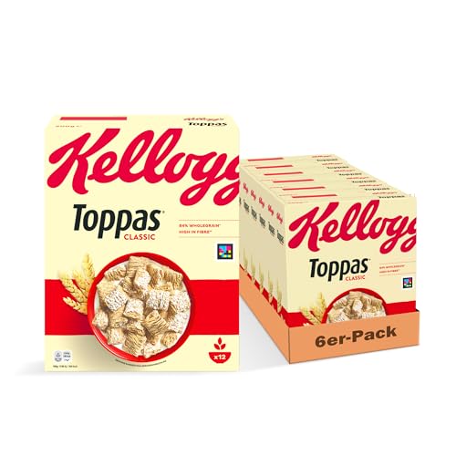 Kellogg's Toppas (6 x 500 g) – knusprige Vollkorn-Cerealien – reich an Ballaststoffen – natürlicher Genuss ohne künstliche Farb- und Aromastoffe von Kellogg's