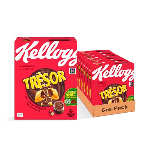 Kellogg's Tresor Choco Nut Flavour (6 x 410 g) – knusprige Frühstückscerealien mit schmelzender Schoko Creme Füllung mit Schokoladen-Haselnuss-Geschmack – Tresor. Crazy Tasty. von Kellogg's