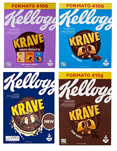 Testpaket Kellogg's Krave Cerealien Weizen-, Hafer- und Reisbündel mit Milchschokoladenfüllung 4x 410g von Kellogg's