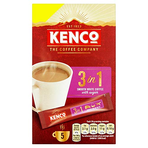 Kenco 3 in 1 Sofort-Kaffee mit Zuckerbeuteln, glatt, Weiß, 5 Stück von Kenco