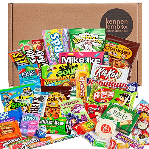 Kennenlernbox | Giant Box mit 40 beliebten Süßigkeiten aus USA und Korea | Geschenkidee für besondere Anlässe wie zum Geburtstag von Kennenlernbox
