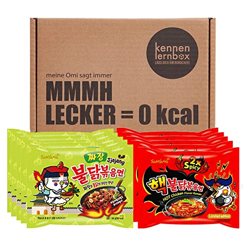 Kennenlernbox 10er Buldak Box | Samyang Hot Chicken Ramen Combo | 5er Pack 2x Spicy & 5er Pack Jjajang von Kennenlernbox