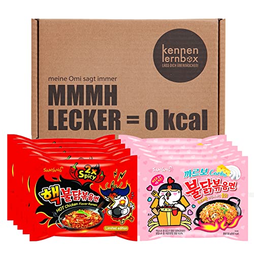 Kennenlernbox 10er Buldak Box | Samyang Hot Chicken Ramen Combo | 5er Pack Carbonara & 5er Pack 2x Spicy von Kennenlernbox