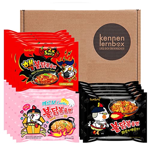 Kennenlernbox 15er Buldak Box | Samyang Hot Chicken Ramen Combo | 5er Pack Hot Chicken & 5er Pack Carbonara & 5er Pack 2xSpicy von Kennenlernbox