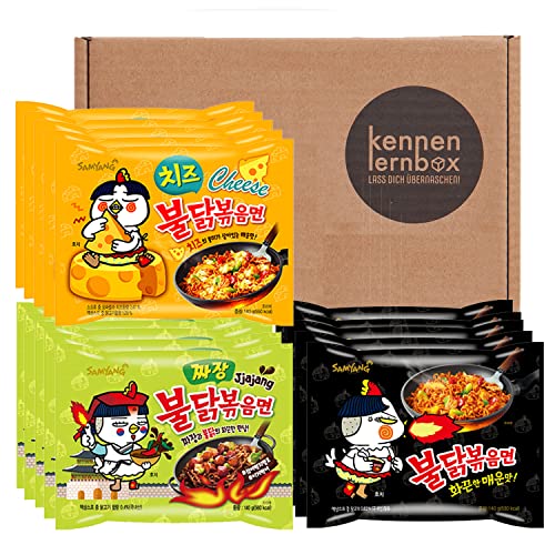 Kennenlernbox 15er Ramen Box | Samyang Hot Chicken Ramen Combo | 5er Pack Hot Chicken & 5er Pack Cheese & 5er Pack Jjajang von Kennenlernbox