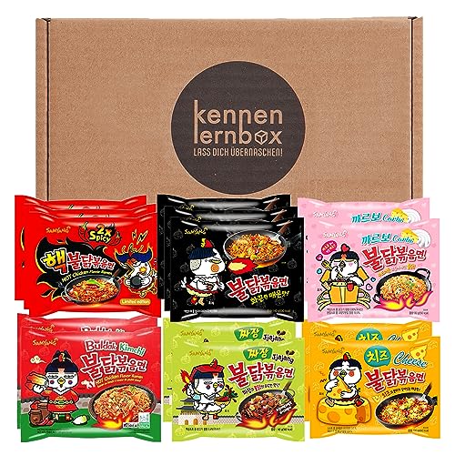 Kennenlernbox Buldak Box | BULDAK Ramen 14er MIX | Koreanische Hot Chicken Ramen 14er Mischung zum Probieren von Kennenlernbox