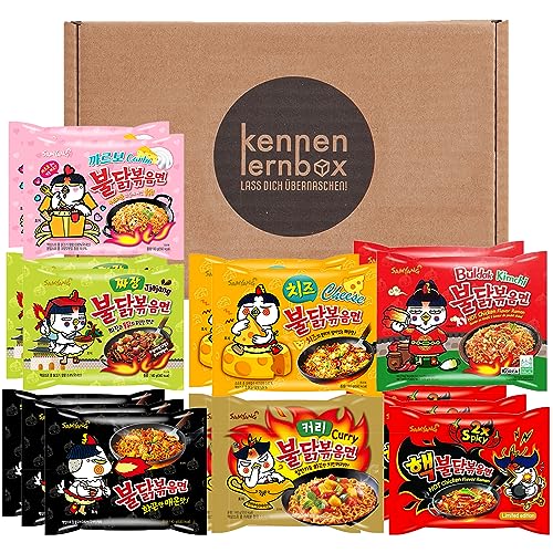 Kennenlernbox Buldak Box | Samyang Hot Chicken Ramen 16er MIX | Koreanische Hot Chicken Ramen 16er Mix zum Probieren von Kennenlernbox