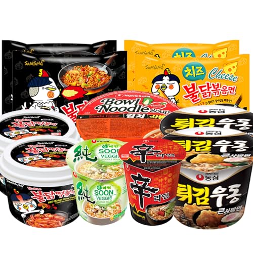 Koreanische Ramen Mix | Kennenlernbox mit 9 Koreanischen Instantnudeln und 2 Hot Chicken Topokki Mischung zum probieren von Kennenlernbox