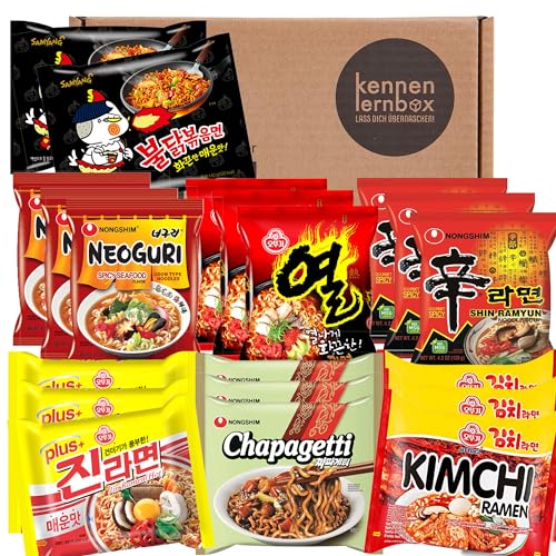 Kennenlernbox 20er Ramen Mix | 8 verschiedene Sorten, ausgewähter Mix aus vielseitigen Geschmacksrichtungen | Koreanische Buldak Instant-Nudeln Geschenkbox von Kennenlernbox