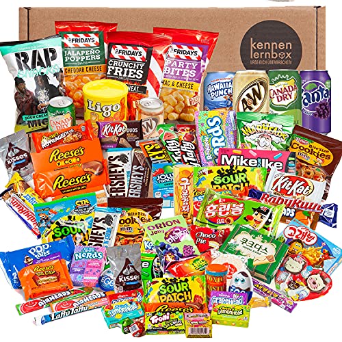 Mighty Sweet Box | Kennenlernbox mit 75 beliebten Süßigkeiten aus USA und Korea | Geschenkidee für besondere Anlässe wie zum Geburtstag von Kennenlernbox