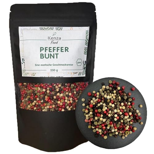 Bunter Pfeffer ganz 240 g | aus Pfeffer schwarz, Pfeffer weiß, Pfeffer grün, Schinusbeeren (rosa Beeren) | 100% natürlich | Hocharomatisch | Premium Gewürz für Exquisite Genussmomente von Kenza Food