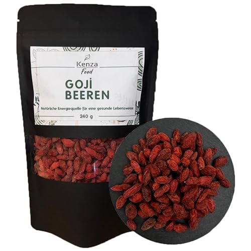 Goji Beere getrocknet 240 g | Wolfsbeeren | 100% natürlich | Köstlich im Geschmack | Kleine rote Beeren mit großer Wirkung | Reich an vielen Nährstoffen und Antioxidanten von Kenza Food