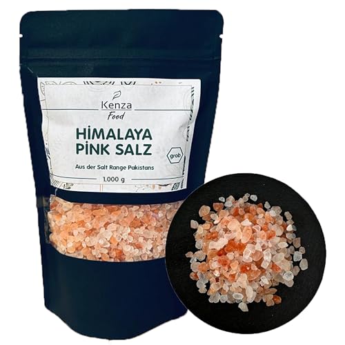 Himalaya Pink Salz 1.000 g | Rosa Kristallsalz | Grobe Körnung (3,0-5,0 mm) | Aus der Salt Range in Pakistan | Für eine exquisite Gourmet-Küche und Wellness-Anwendungen von Kenza Food