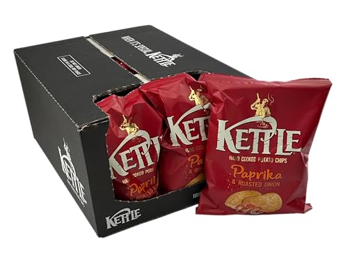 Kettle Chips Paprika & Roasted Onion 10 x 130 g Tüten, hand-frittierte Kessel-Chips, knusprige Kartoffelchips mit dem Geschmack von Paprika & gerösteten Zwiebeln für einen gelungenen Abend von Kettle