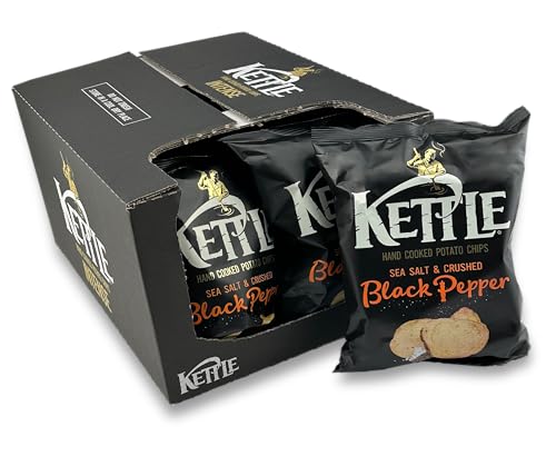 Kettle Chips Sea Salt & Crushed Black Pepper 10 x 130 g Tüten, hand-frittierte Kessel-Chips, knusprige Kartoffelchips mit dem Geschmack von Meersalz & zerstoßenem schwarzen Pfeffer für den Abend von Kettle