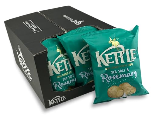 Kettle Chips Sea Salt & Rosemary 10 x 130 g Tüten, hand-frittierte Kessel-Chips, knusprige Kartoffelchips mit dem Geschmack von Meersalz & Rosmarin für den Abend von Kettle