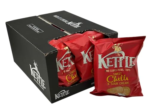 Kettle Chips Sweet Chilli & Sour Cream 10 x 130 g Tüten, hand-frittierte Kessel-Chips, knusprige Kartoffelchips mit dem Geschmack von kühler Sour Cream & scharfer Süße für einen gelungenen Abend von Kettle