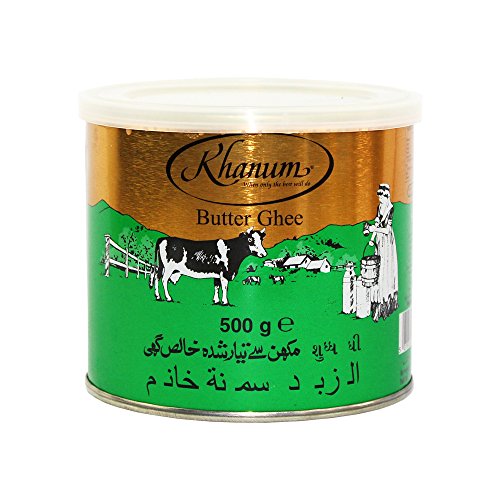 Butter Ghee - Indisches Butterfett (99,8%) zum Braten und Kochen, 12 x 500g [als 1er, 4er und 12er Packung erhältlich] von Khanum