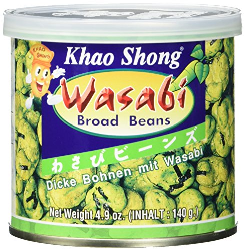 Khao Shong Dicke Bohnen mit Wasabi, knackige Bohnen im scharfem Teigmantel, fettärmere Alternative zu Nüssen, mittlere Schärfe, (6 x 140 g Dose) von Khao Shong