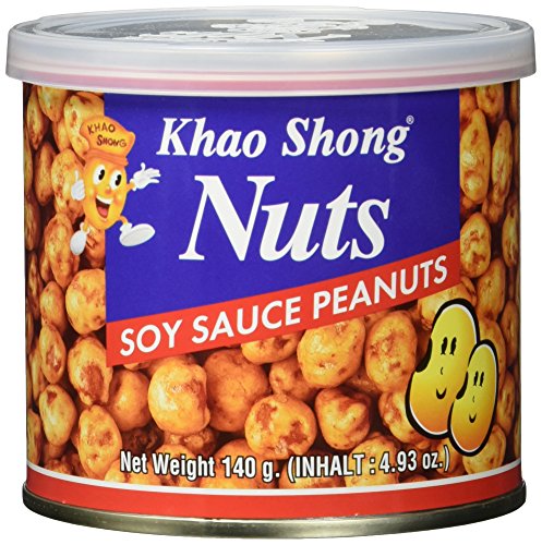 Khao Shong Erdnüsse mit Sojasauce, knackige Erdnüsse mit würziger Sojasoße überzogen, knusprige Nüsse, salziger Snack für unterwegs, (1 x 140 g Dose) von Khao Shong