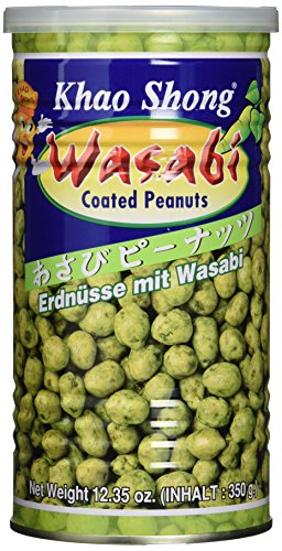 Khao Shong Erdnüsse mit Wasabi, knackige Erdnüsse im scharfen Teigmantel, mittlere Schärfe, knusprige Snacks für unterwegs, (1 x 350 g Dose) von Khao Shong