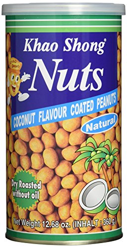 Khao Shong Coconut Flavour coated Peanuts, Erdnüsse mit Kokos, knackige Nüsse im würzig-süßen Kokusnuss Mantel, knuspriger Snack, (1 x 360 g Dose) von Khao Shong