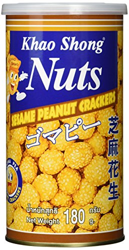 Khao Shong Sesame Peanut Crackers, Sesam Kracker mit Erdnusskern, würzige Erdnuss-Cracker mit Sesam-Mantel, knuspriger Snack für unterwegs, 24 x 180 g Dose von Khao Shong