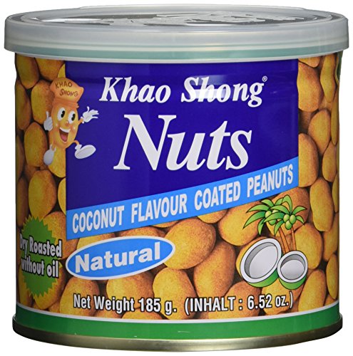 Khao Shong Coconut Flavour coated Peanuts, Erdnüsse mit Kokos, knackige Nüsse im würzig-süßen Kokusnuss Mantel, knuspriger Snack, 8 x 185 g Dose von Khao Shong