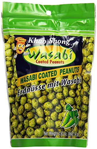 Khao Shong Erdnüsse mit Wasabi, knackige Erdnüsse im scharfen Teigmantel, knusprige Snacks für unterwegs, mittlere Schärfe, 1 x 140 g Standbeutel von Khao Shong