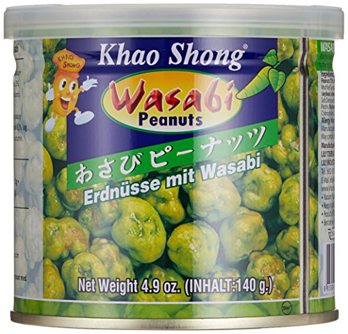 Khao Shong Erdnüsse mit Wasabi, knackige Erdnüsse im scharfen Teigmantel, knuspriger Snack für unterwegs, mittlere Schärfe, 1 x 140 g Dose von Khao Shong