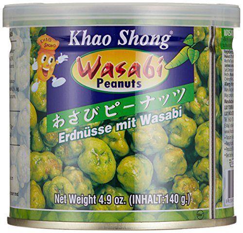 Khao Shong Erdnüsse mit Wasabi, knackige Erdnüsse im scharfen Teigmantel, knuspriger Snack für unterwegs, mittlere Schärfe, 1 x 140 g Dose Khao Shong Erdnüsse mit Wasabi, knackige Erdnüsse im scharfen Teigmantel, knuspriger Snack für unterwegs, mittlere Schärfe, 1 x 140 g Dose von Khao Shong
