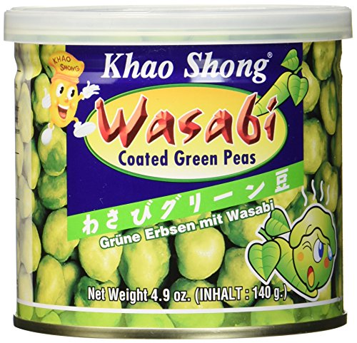 Khao Shong Geröstete grüne Erbsen mit Wasabi, knackige Erbsen im scharfen Teigmantel, fettärmere Alternative zu Nüssen, mittlere Schärfe, 12 x 140 g Dose von Khao Shong