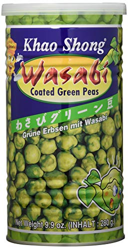 Khao Shong Grüne Erbsen mit Wasabi, knackige Erbsen im scharfen Teigmantel, fettärmere Alternative zu Nüssen, mittlere Schärfe, 1 x 280 g Dose von Khao Shong